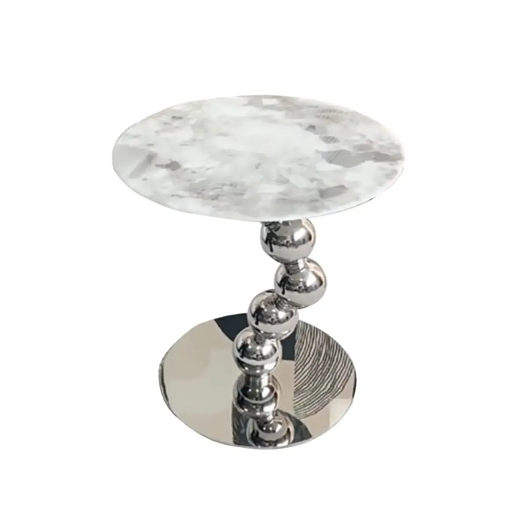 Table d'appoint ronde contemporaine avec plateau en marbre et piètement en métal