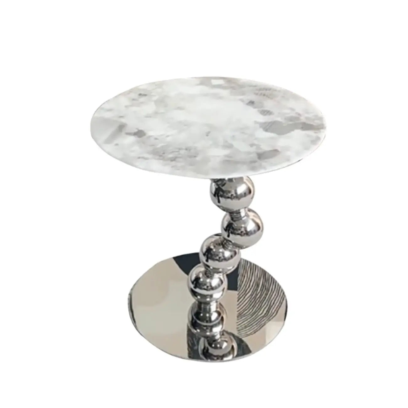 Table d'appoint ronde contemporaine avec plateau en marbre et piètement en métal