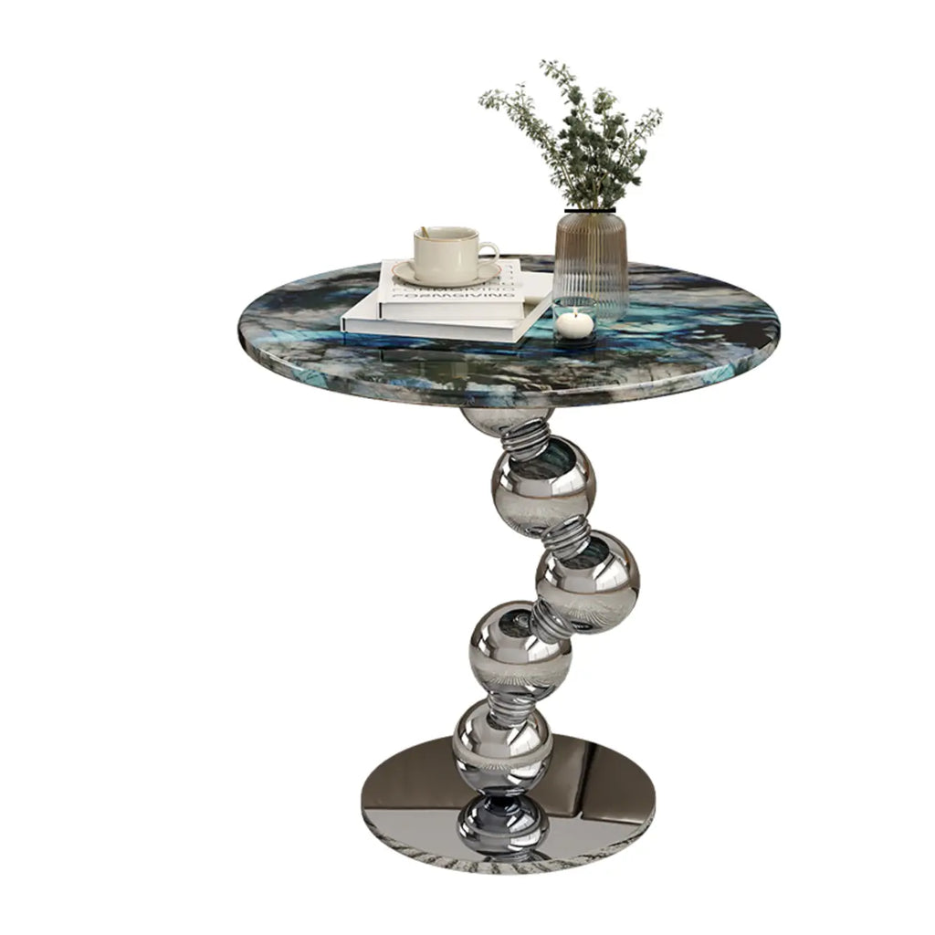 Table d'appoint ronde contemporaine avec plateau en marbre et piètement en métal