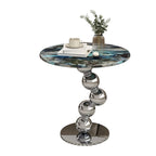 Table d'appoint ronde contemporaine avec plateau en marbre et piètement en métal