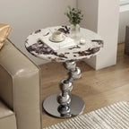 Table d'appoint ronde contemporaine avec plateau en marbre et piètement en métal