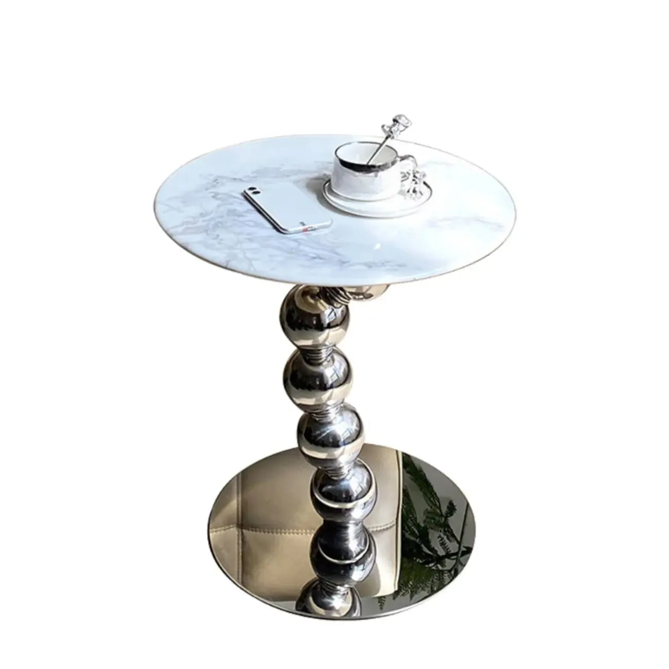 Table d'appoint ronde contemporaine avec plateau en marbre et piètement en métal
