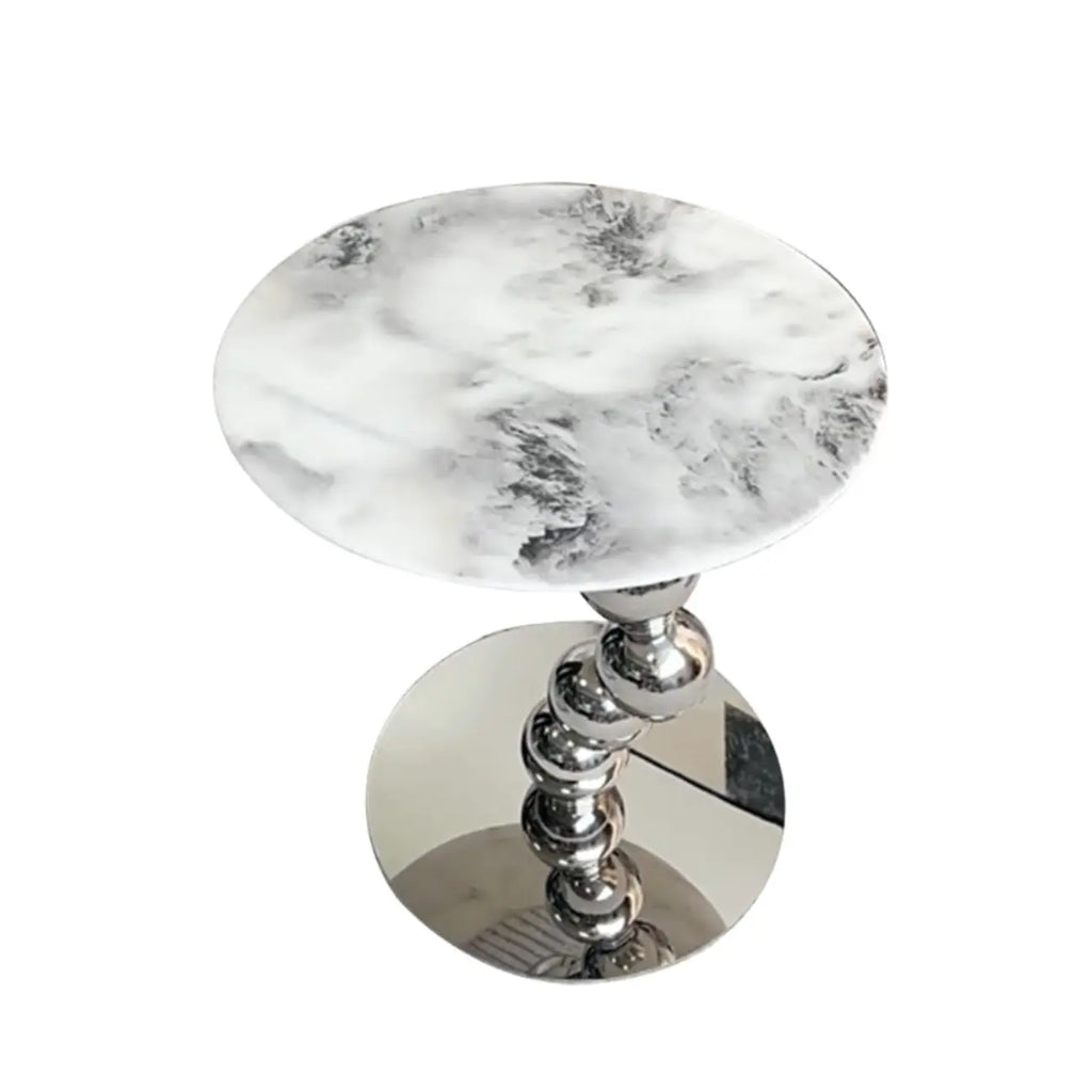 Table d'appoint ronde contemporaine avec plateau en marbre et piètement en métal
