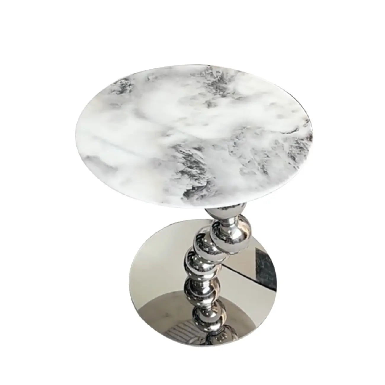 Table d'appoint ronde contemporaine avec plateau en marbre et piètement en métal