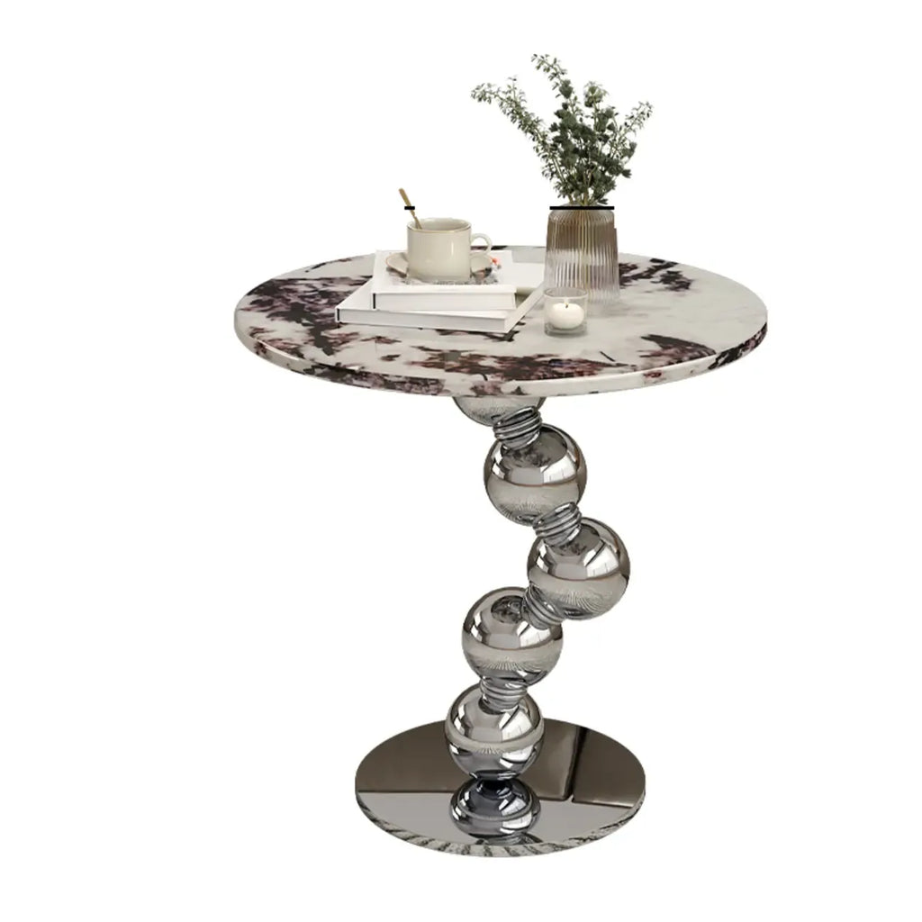 Table d'appoint ronde contemporaine avec plateau en marbre et piètement en métal