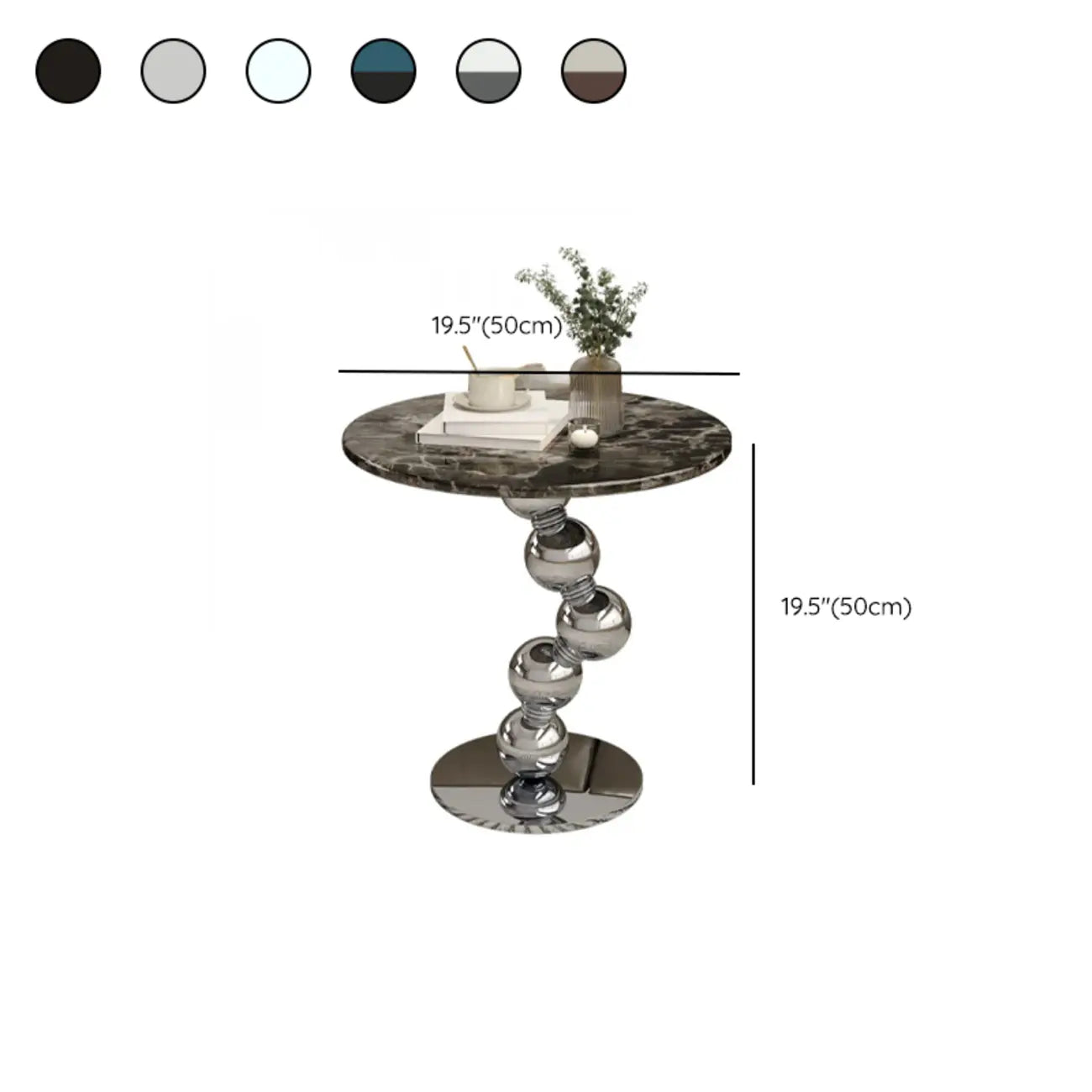 Table d'appoint ronde contemporaine avec plateau en marbre et piètement en métal
