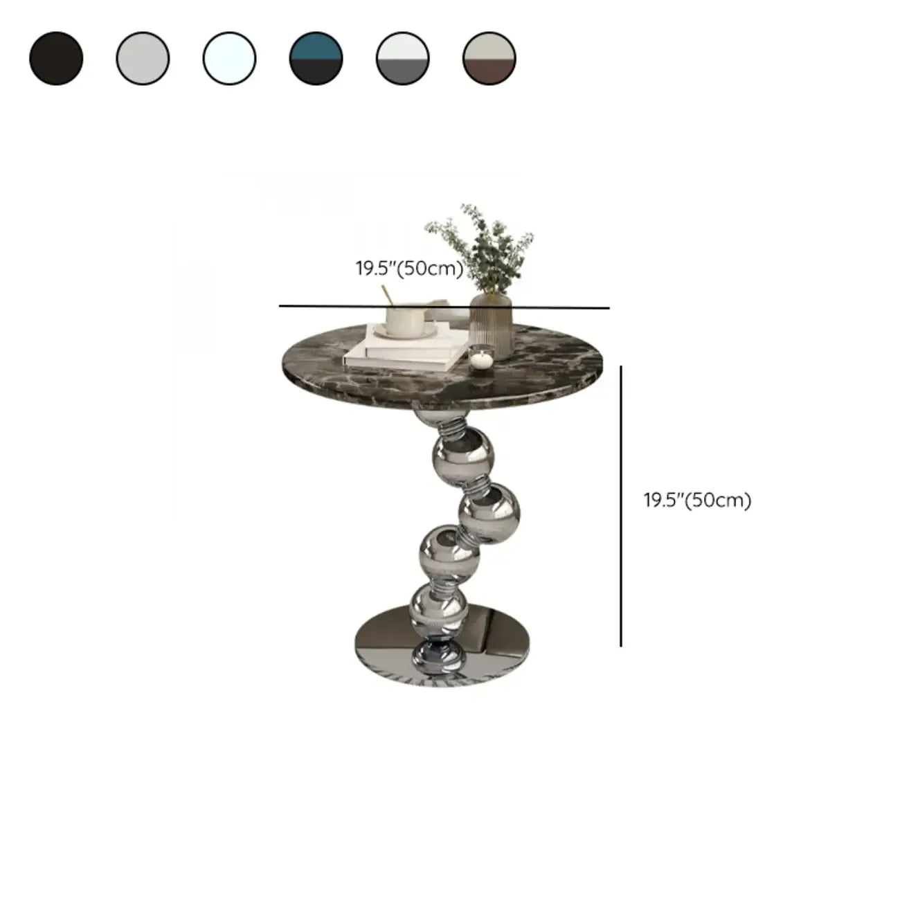 Table d'appoint ronde contemporaine avec plateau en marbre et piètement en métal