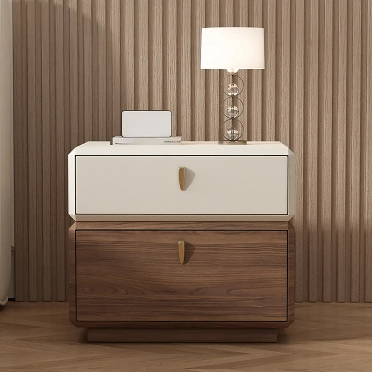 Table de chevet moderne en cuir à 2 niveaux avec rangement