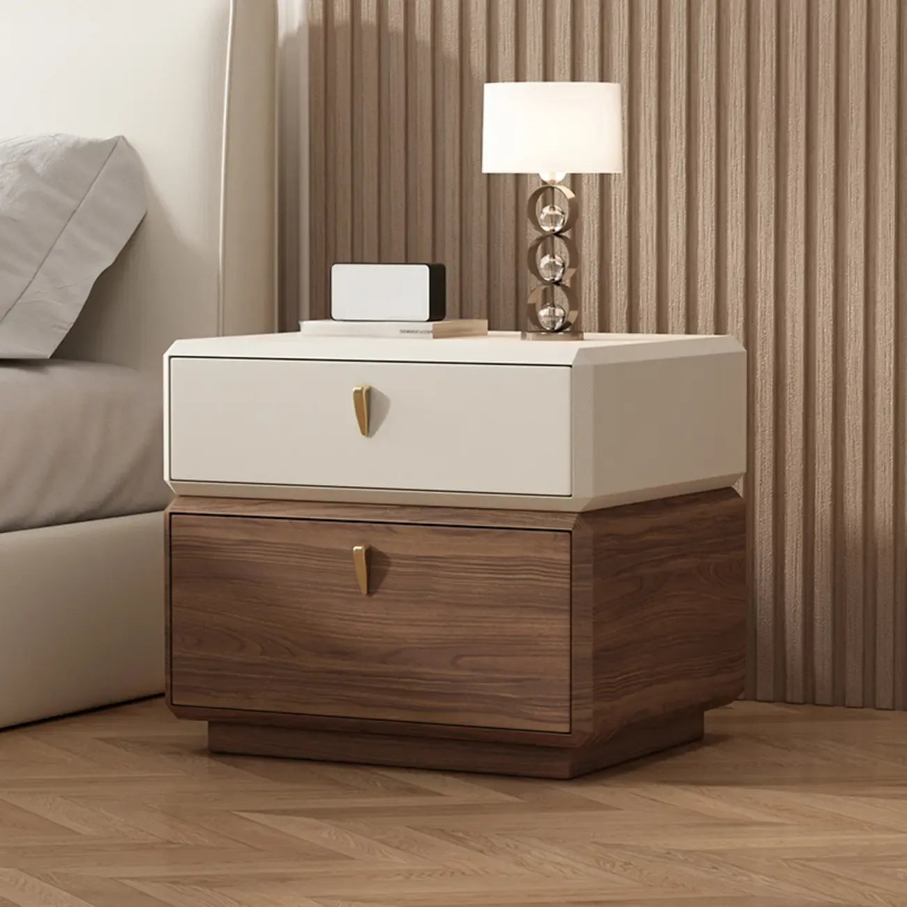 Table de chevet moderne en cuir à 2 niveaux avec rangement