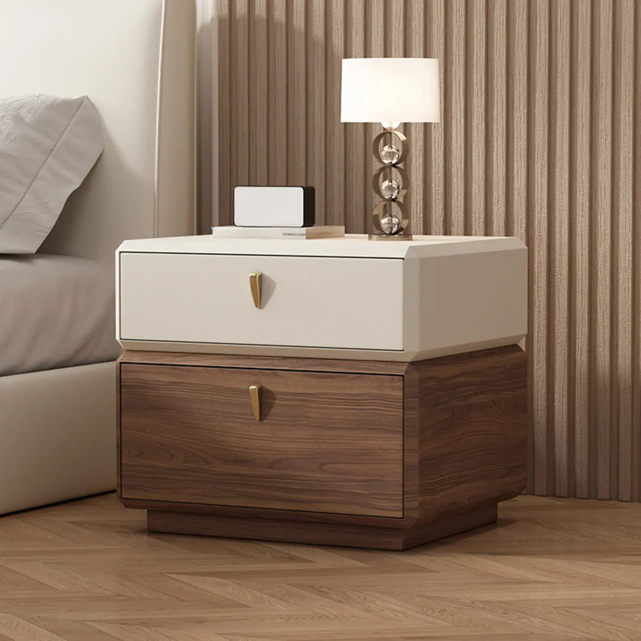 Table de chevet moderne en cuir à 2 niveaux avec rangement