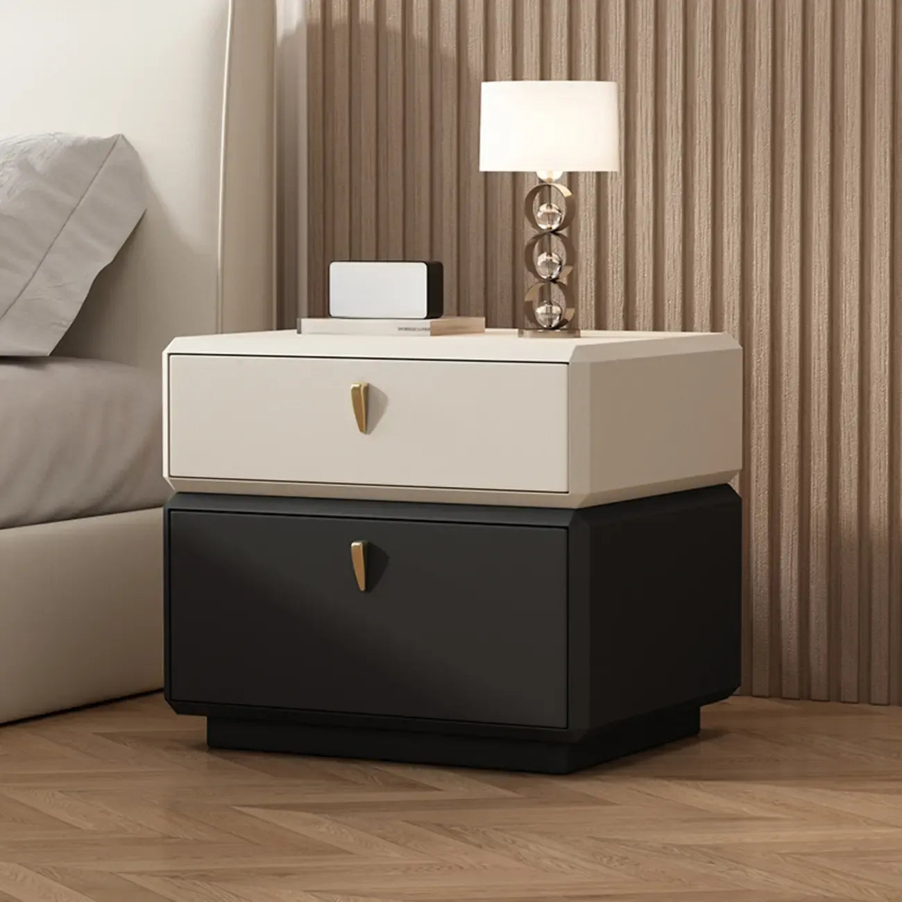 Table de chevet moderne en cuir à 2 niveaux avec rangement
