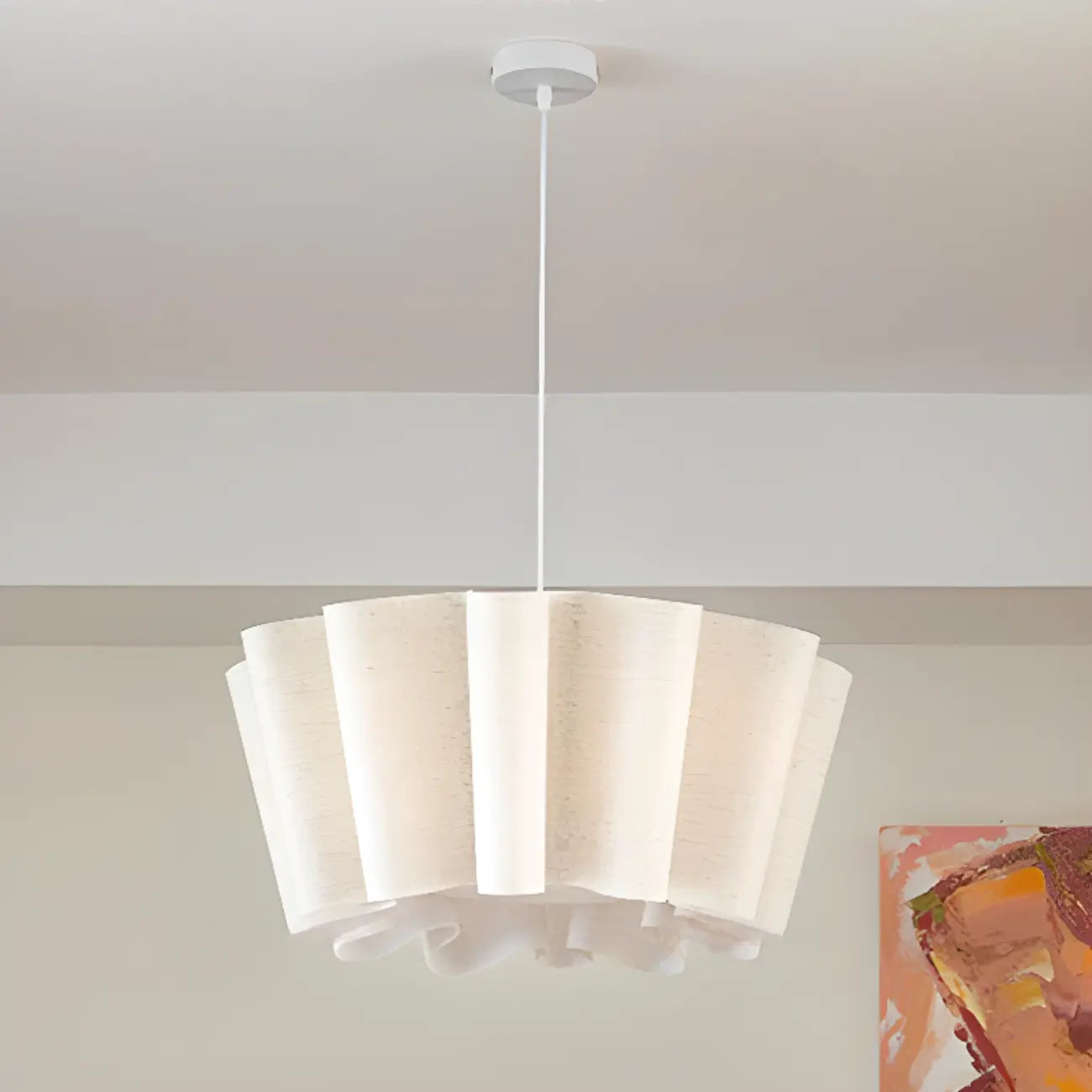 Lustre moderne en lin blanc à motif ondulé