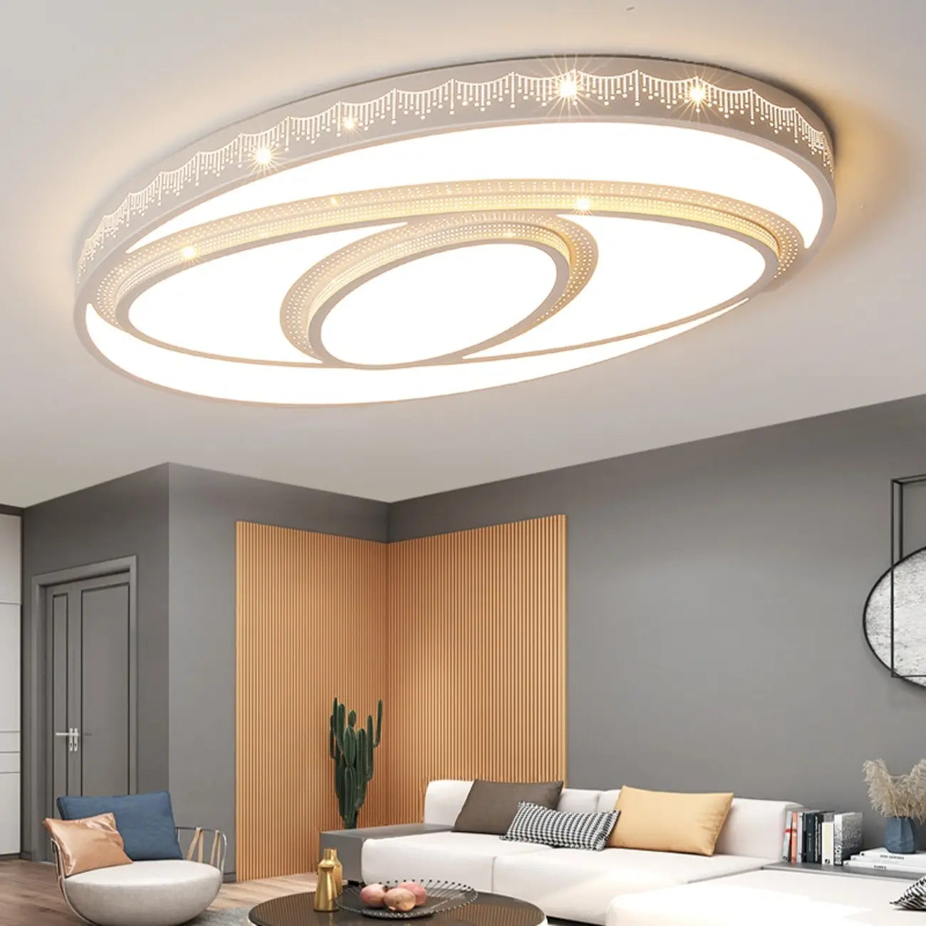 Plafonnier à 3 lumières avec abat-jour en alliage PMMA blanc pour salon symétrique