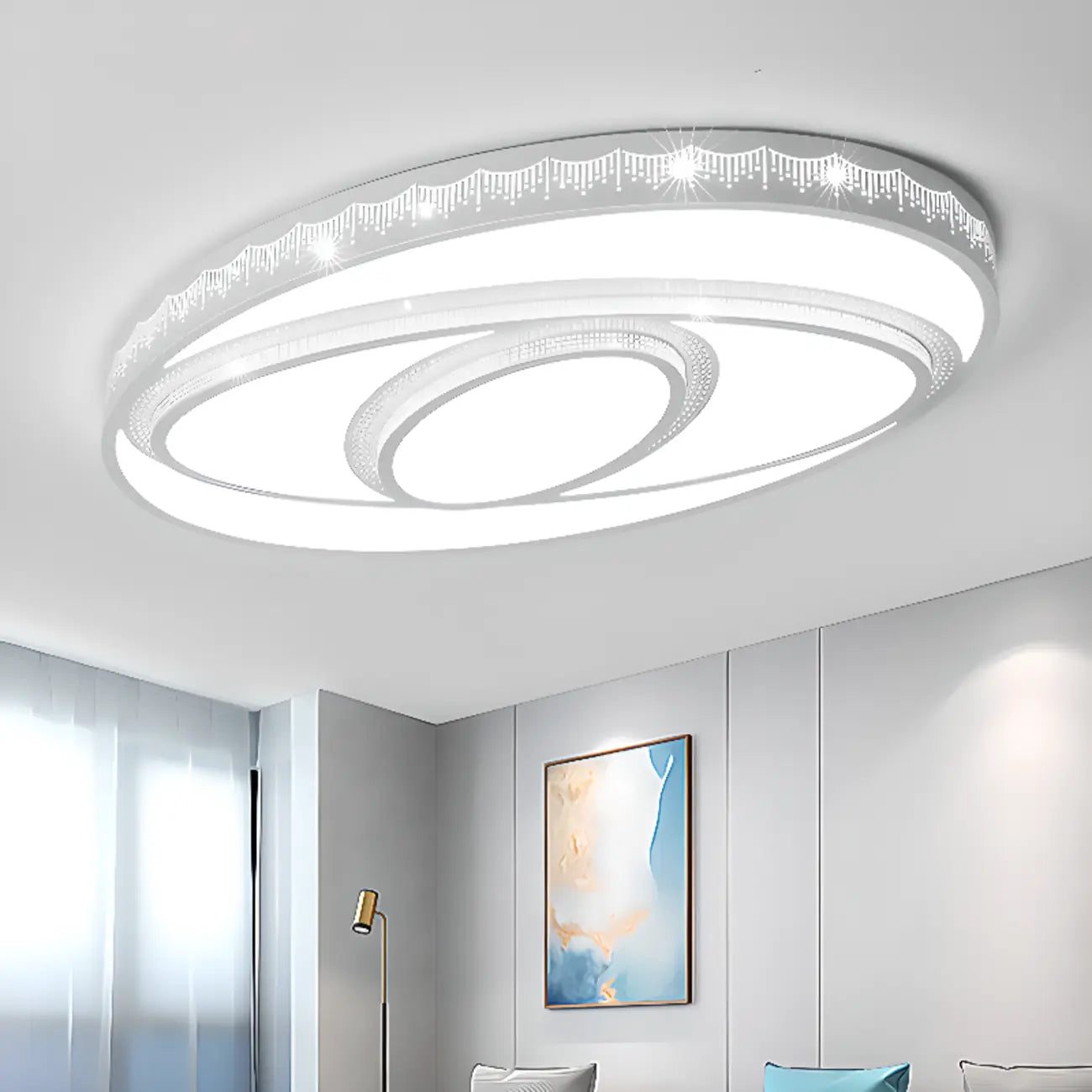 Plafonnier à 3 lumières avec abat-jour en alliage PMMA blanc pour salon symétrique