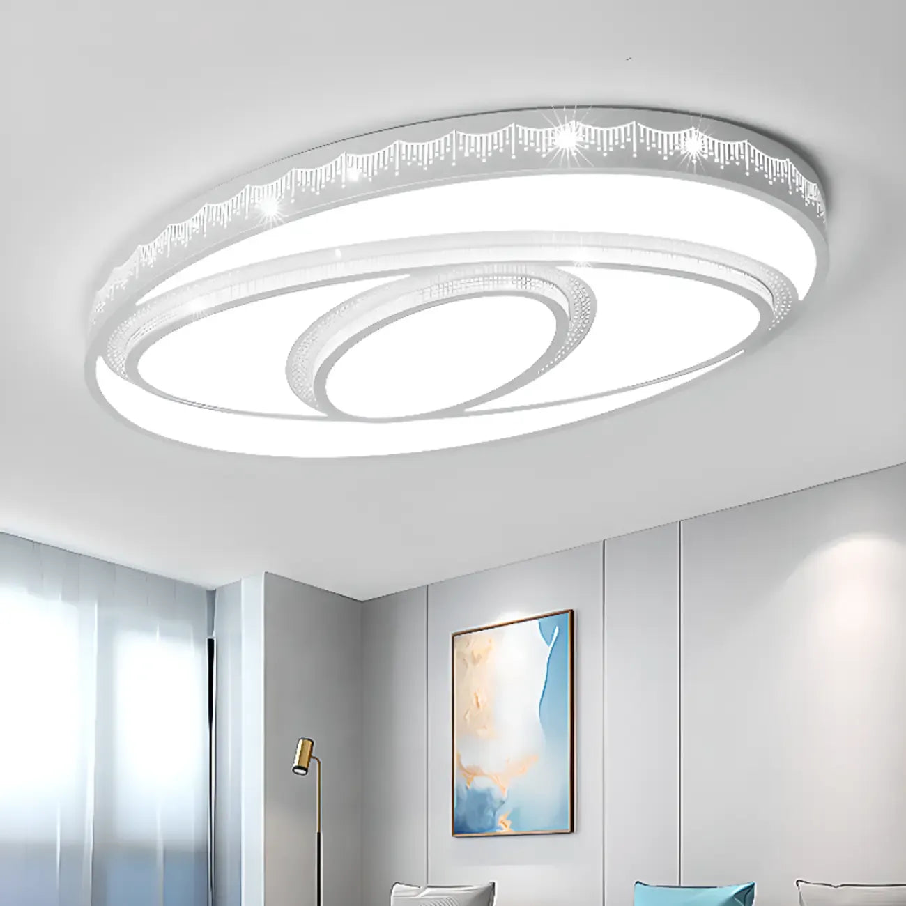 Plafonnier à 3 lumières avec abat-jour en alliage PMMA blanc pour salon symétrique