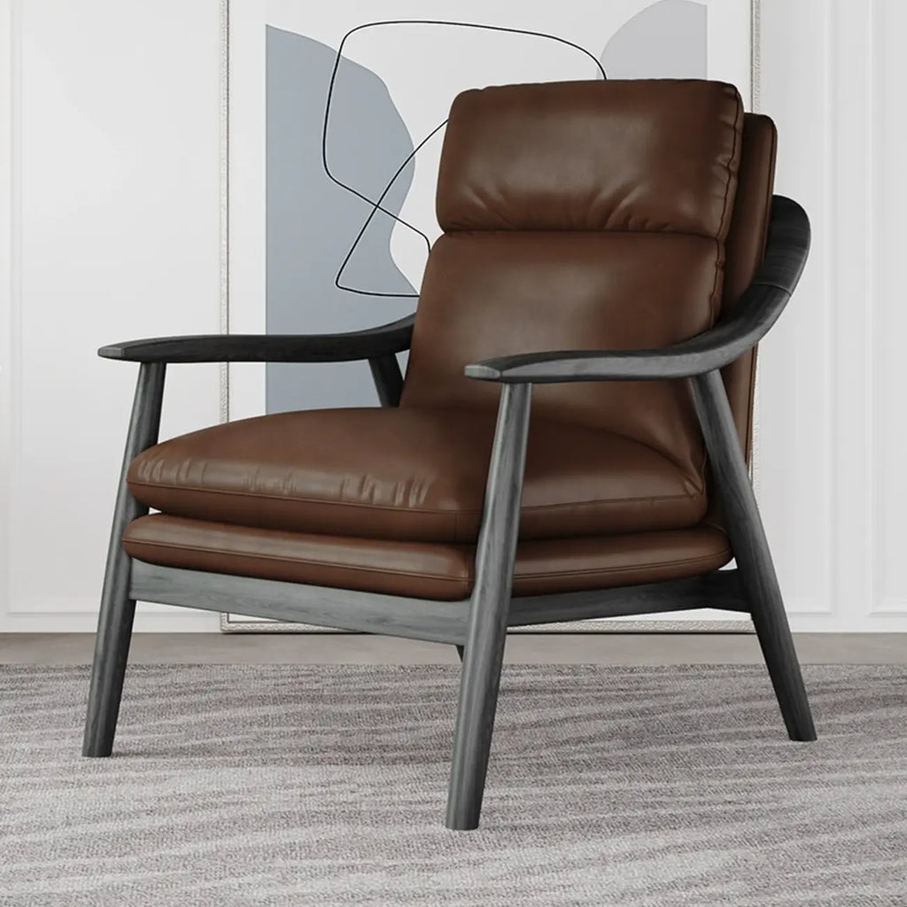 Fauteuil de salon rembourré en cuir véritable marron