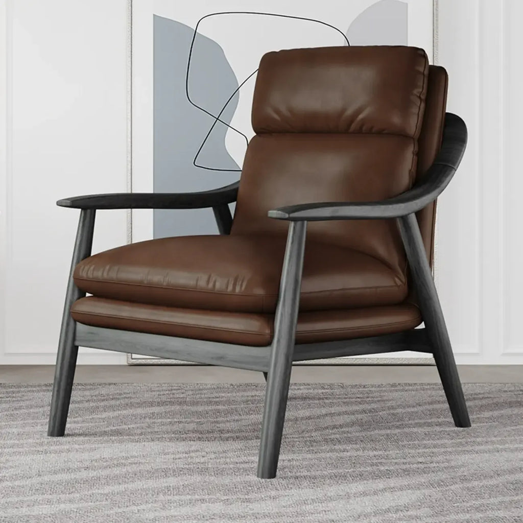 Fauteuil de salon rembourré en cuir véritable marron