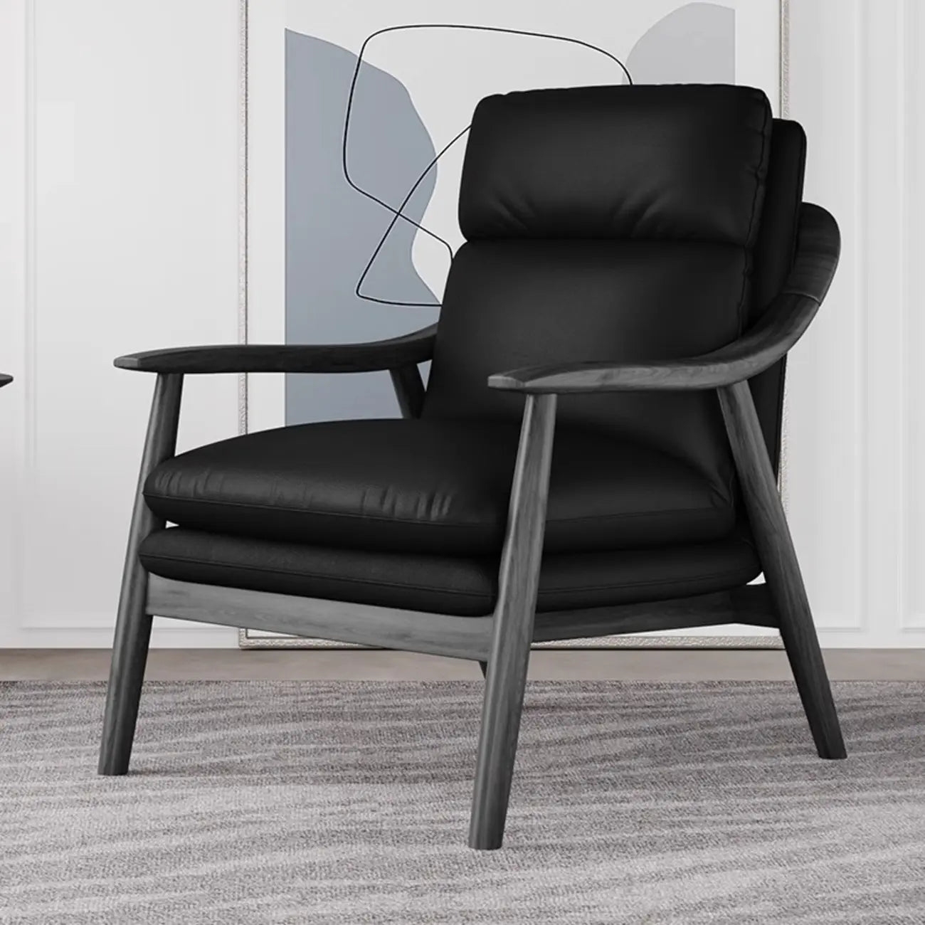 Fauteuil de salon rembourré en cuir véritable marron