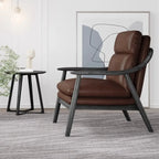 Fauteuil de salon rembourré en cuir véritable marron