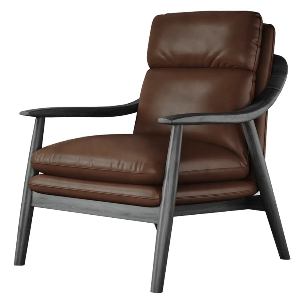 Fauteuil de salon rembourré en cuir véritable marron