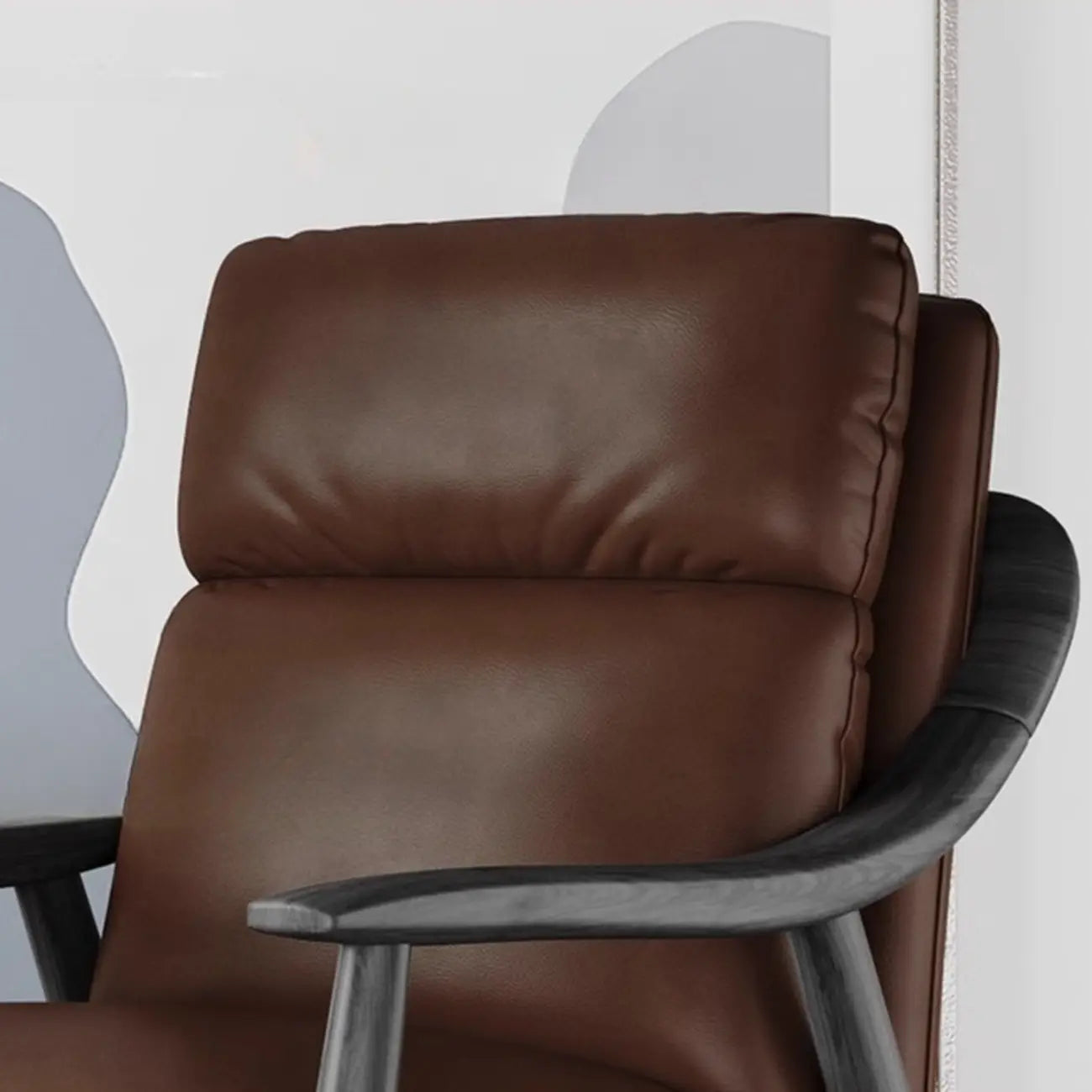 Fauteuil de salon rembourré en cuir véritable marron