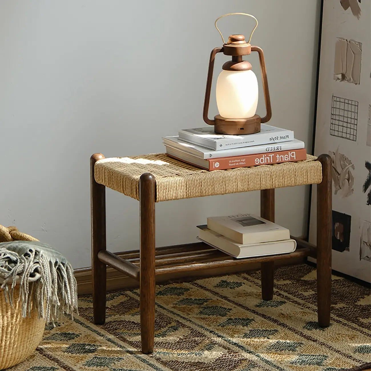 Banc d'intérieur tendance en bois de cerisier massif avec rangement intégré