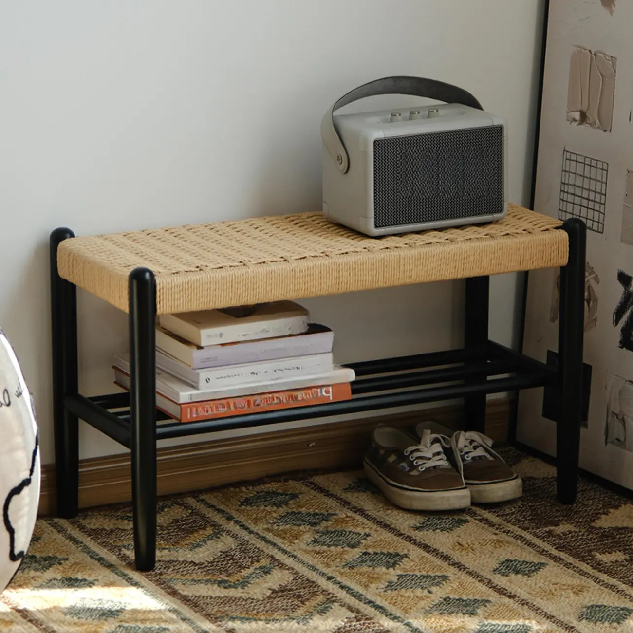 Banc d'intérieur tendance en bois de cerisier massif avec rangement intégré