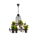 Lustre moderne circulaire en métal noir pour plantes