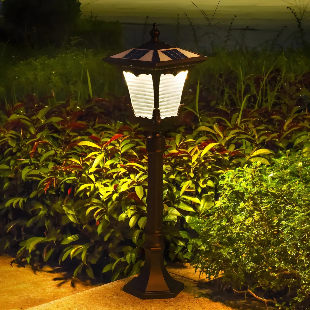 Éclairage paysager LED vintage en verre côtelé carré évasé pour allée