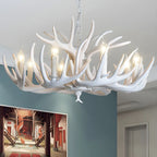 Lustre candélabre rustique unique en résine avec bois de cerf
