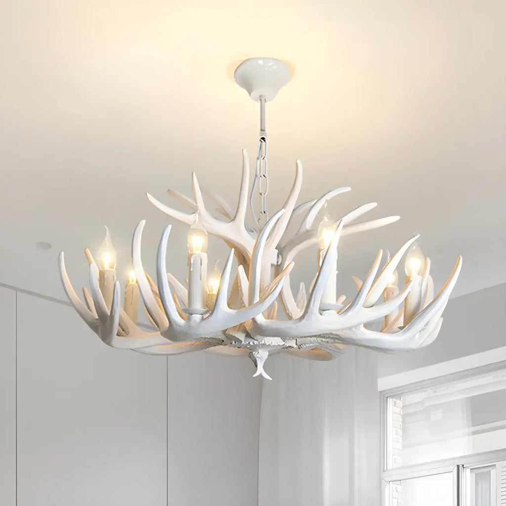 Lustre candélabre rustique unique en résine avec bois de cerf