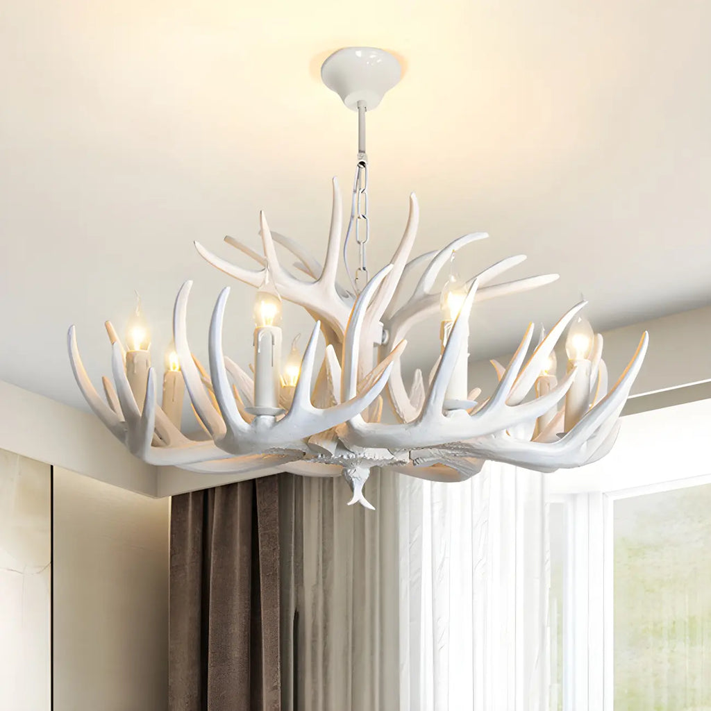 Lustre candélabre rustique unique en résine avec bois de cerf