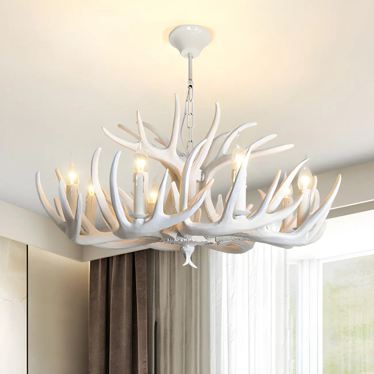 Lustre candélabre rustique unique en résine avec bois de cerf