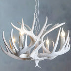 Lustre candélabre rustique unique en résine avec bois de cerf