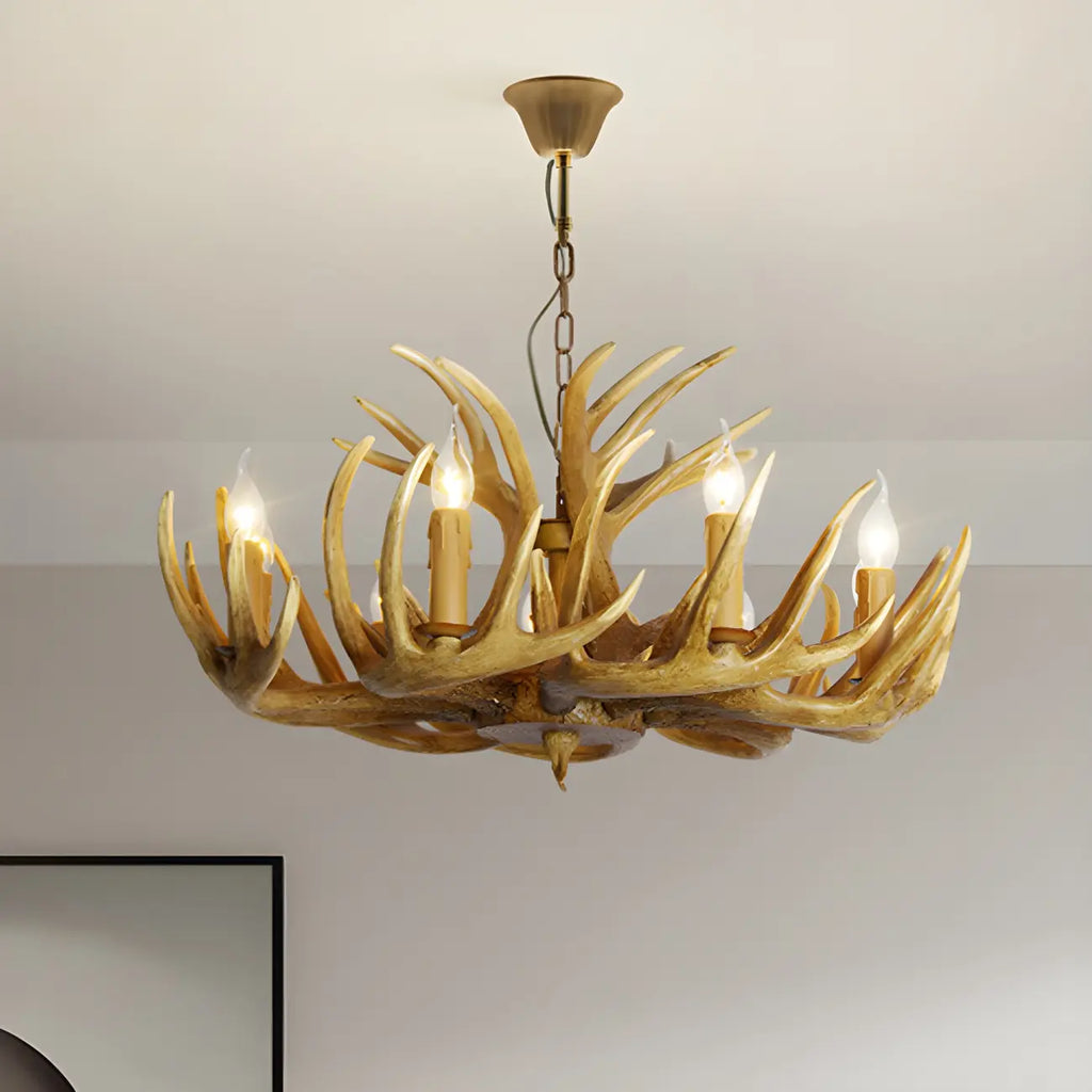 Lustre candélabre rustique unique en résine avec bois de cerf