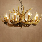 Lustre candélabre rustique unique en résine avec bois de cerf