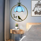 Suspension en rotin et vitrail Tiffany