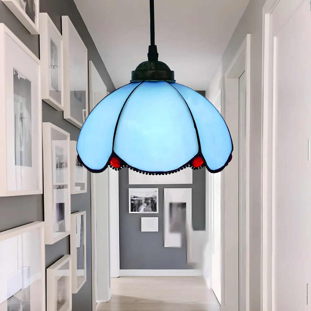 Suspension en rotin et vitrail Tiffany