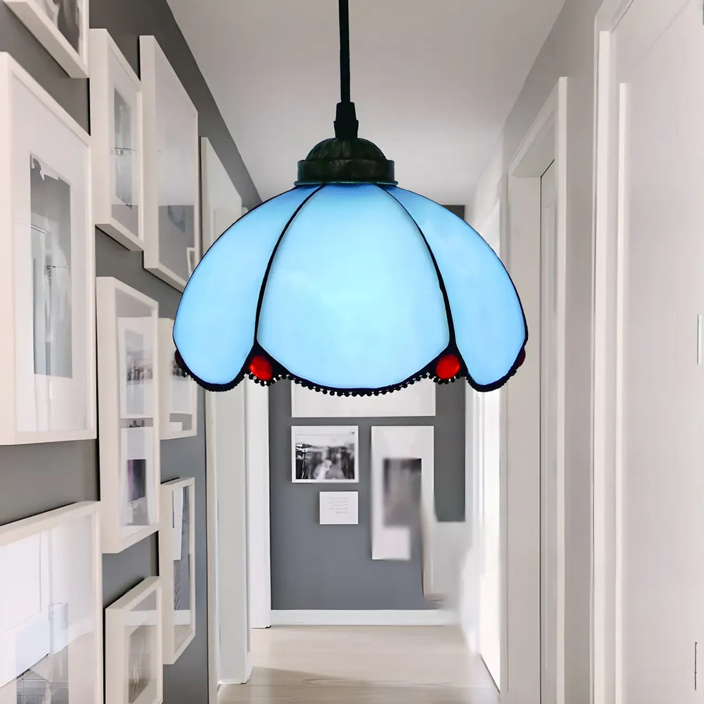 Suspension en rotin et vitrail Tiffany