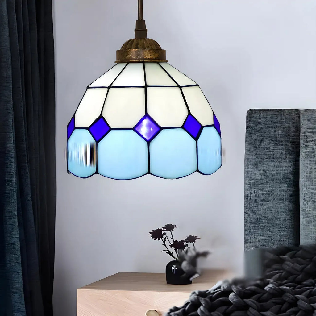 Suspension en rotin et vitrail Tiffany