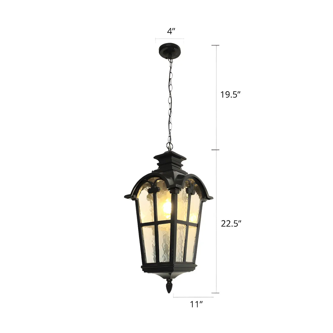 Lanterne traditionnelle noire à chaîne de 19,5 pouces, suspension lumineuse d'extérieur
