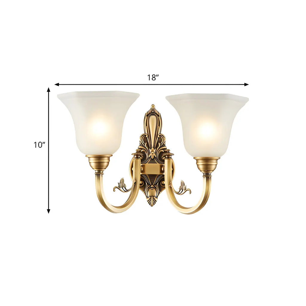 Applique murale coloniale en laiton avec abat-jour en verre pour couloir