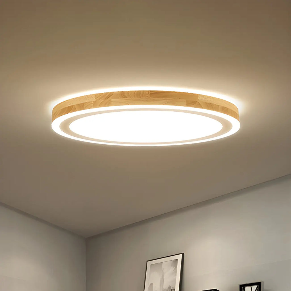 Plafonnier LED contemporain en bois naturel