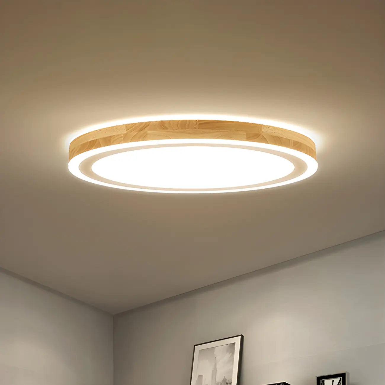 Plafonnier LED contemporain en bois naturel