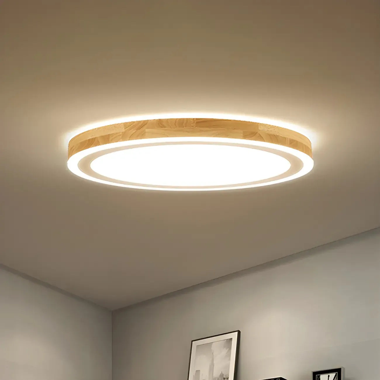 Plafonnier LED contemporain en bois naturel