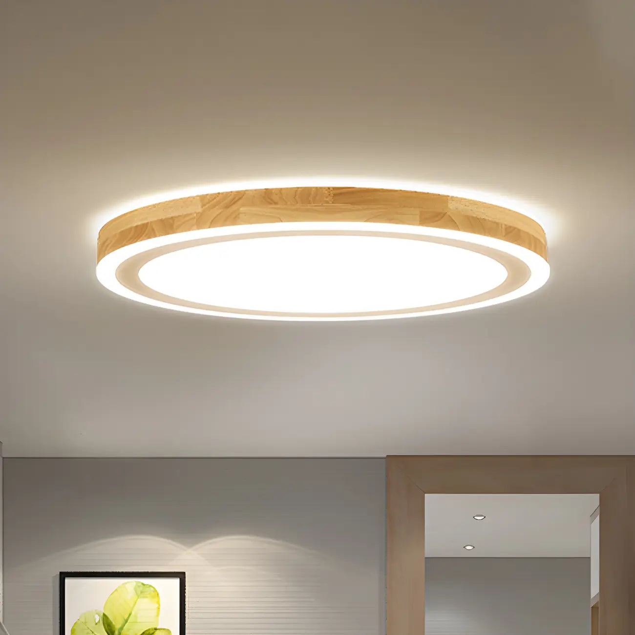 Plafonnier LED contemporain en bois naturel