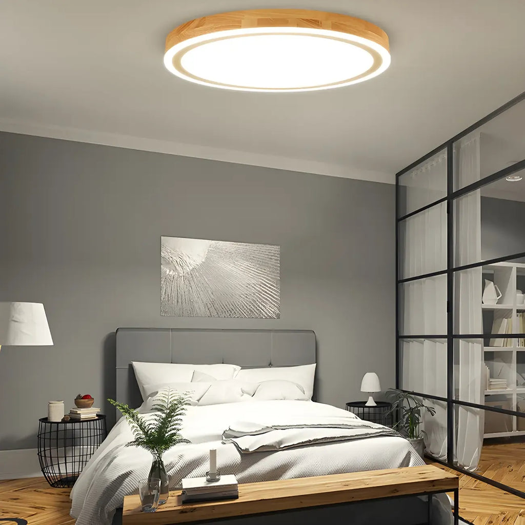 Plafonnier LED contemporain en bois naturel