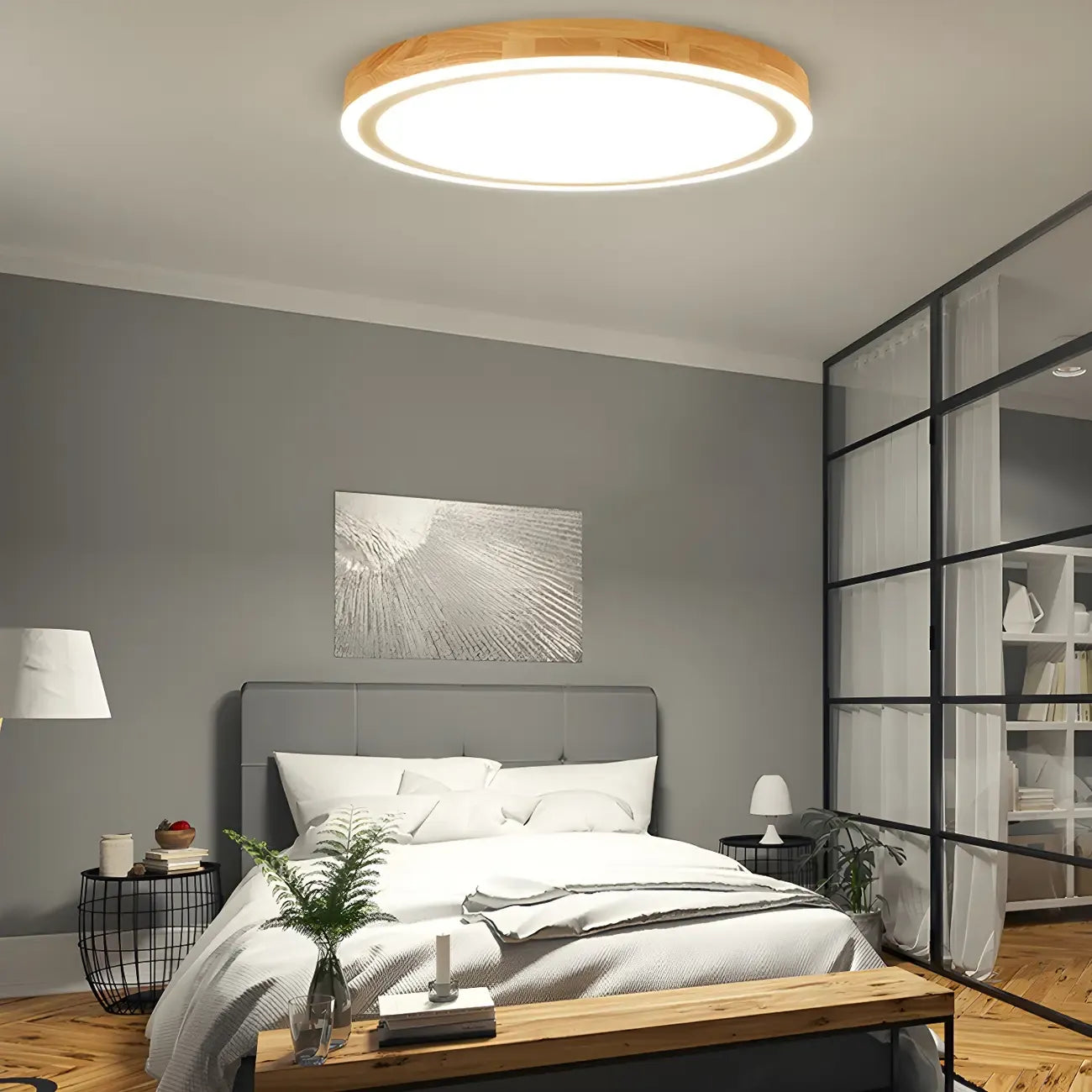 Plafonnier LED contemporain en bois naturel