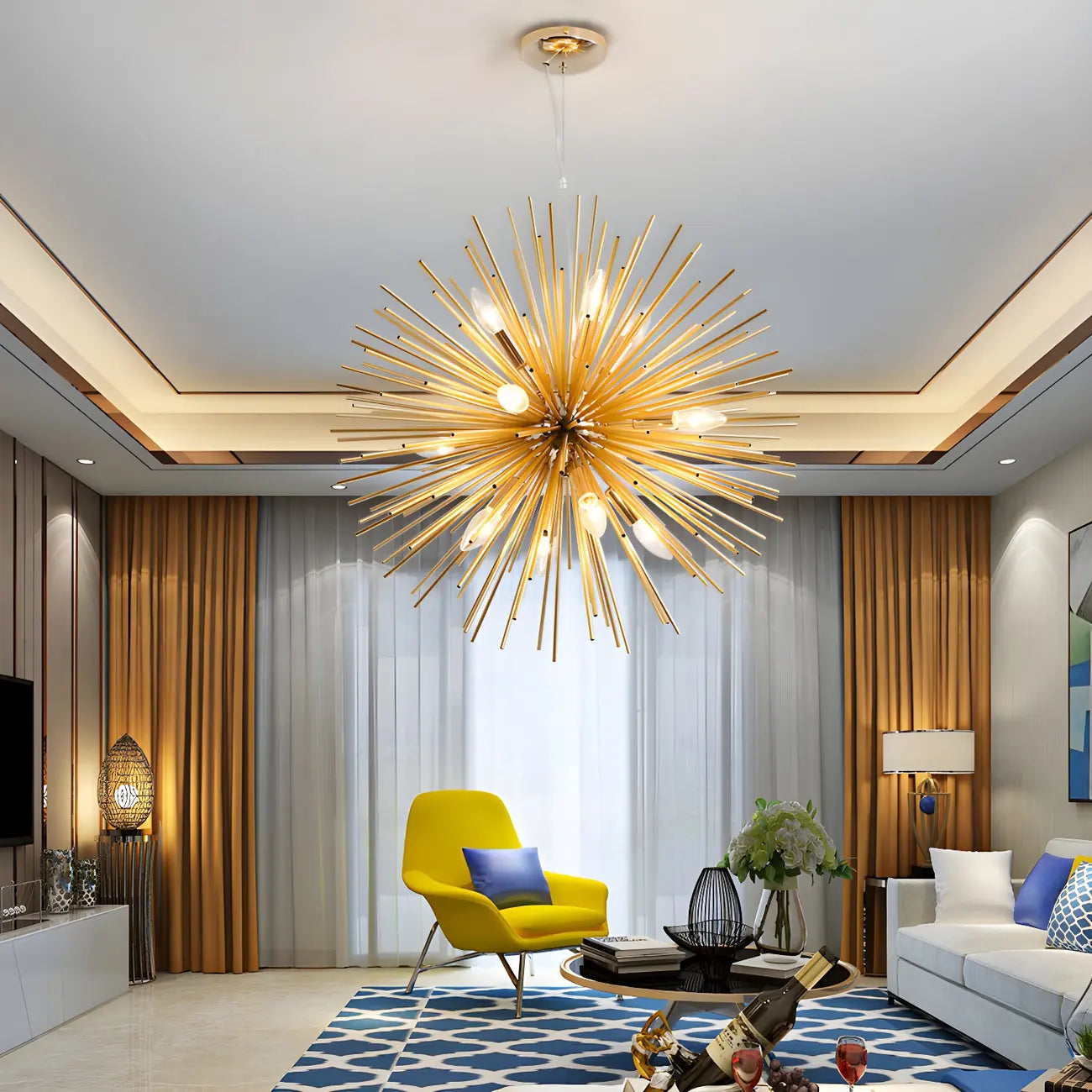 Lustre unique doré Sputnik Starburst à hauteur réglable