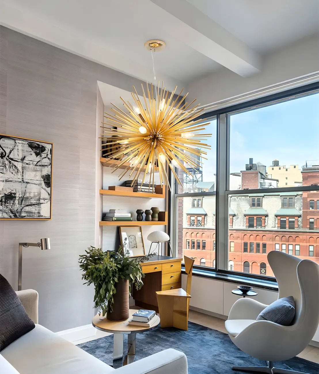 Lustre unique Sputnik doré à hauteur réglable